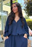 Sandbar Linen Blend Pop Over Shirt Navy 